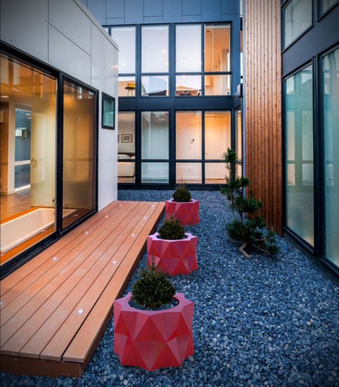 Triangle Bulbs for a Contemporary Patio with a Patio Planters and Buntry Planter (L24.5