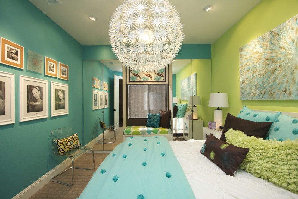 Tribeca Salon for a Modern Kids with a Teal and Girls Bedroom Design Ideas by Robeson Design