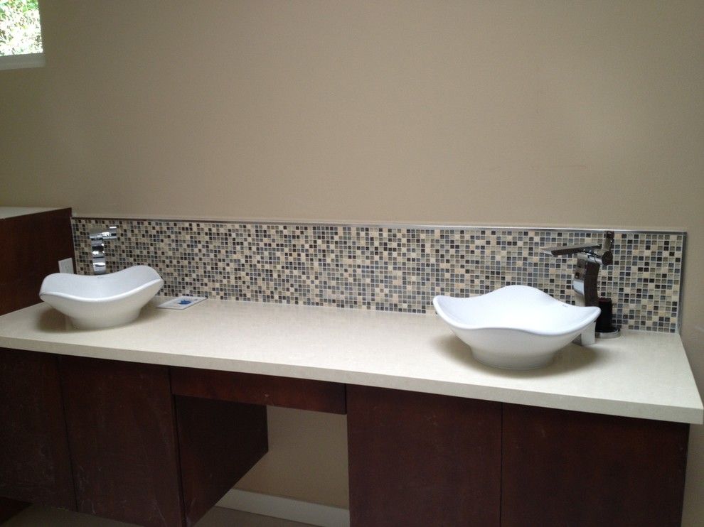 Triton Granite for a Transitional Bathroom with a Top Mount Sinks and Nice N' Neutral by Triton Tile, Inc.