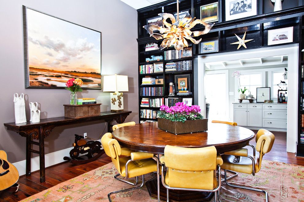 Trulia Charleston Sc for a Eclectic Dining Room with a Purple Wall and Island Dwelling by Cortney Bishop Design