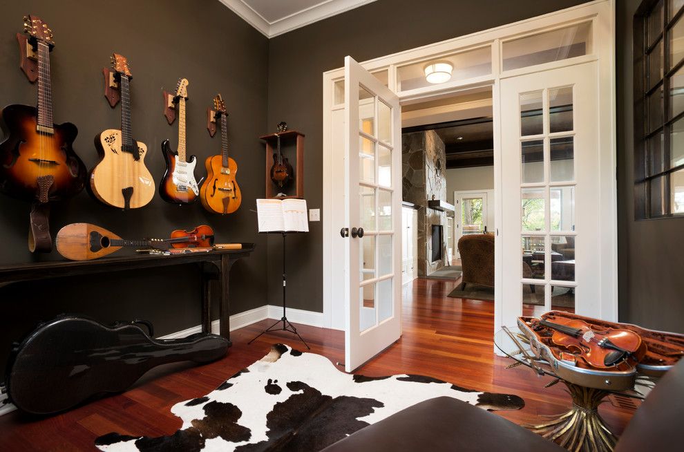 Trustile Doors for a Transitional Home Office with a Instrument Storage and Comfortable Cottage Style by Kyle Hunt & Partners, Incorporated