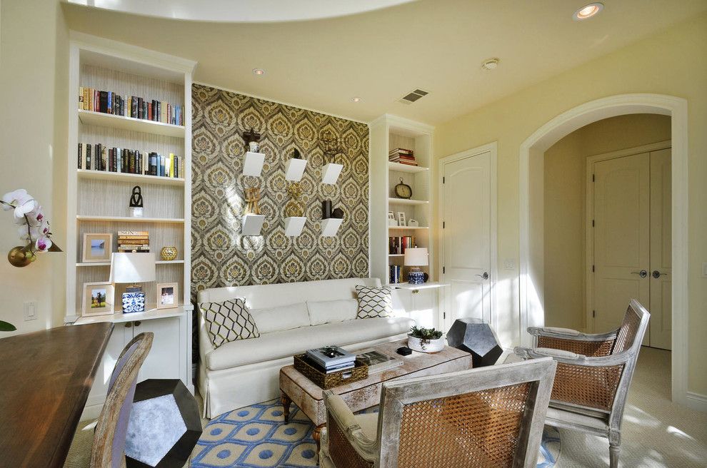 Turnstyle for a Transitional Home Office with a Upholstered Wall and Library Loft by Turnstyle Design