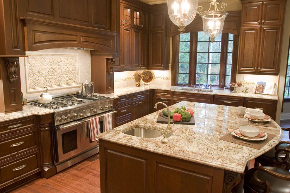 Typhoon Bordeaux for a Traditional Kitchen with a Prep Sink and Shiela Off, Cmkbd by Signature Design & Cabinetry Llc