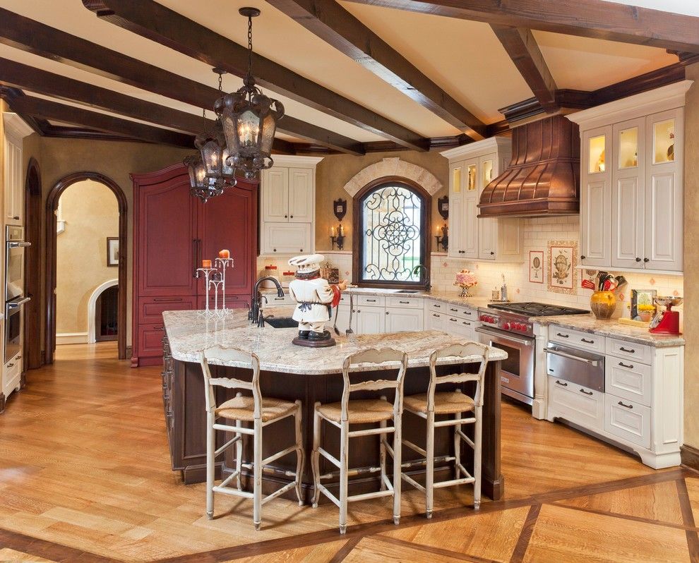 Typhoon Bordeaux for a Traditional Kitchen with a Red Door Refrigerator and Clear Lake Traditional by Kitchen & Bath Concepts