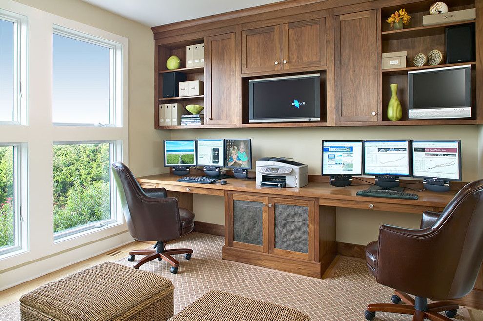 Ubuildit for a Beach Style Home Office with a Wicker Pouf and Amagansett Beach Retreat by Kitchens & Baths, Linda Burkhardt