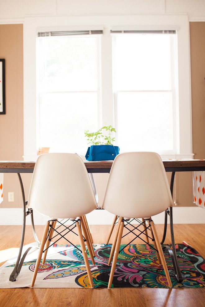 Urban Outfitters Rugs for a Eclectic Dining Room with a White Baseboard and Channer Residence by Jennifer Young