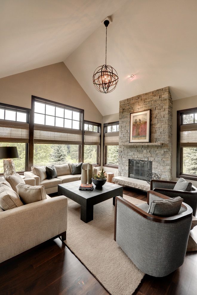 Urban Squared Realty for a Transitional Family Room with a Nailhead Trim and Urban Lodge by Eskuche Design