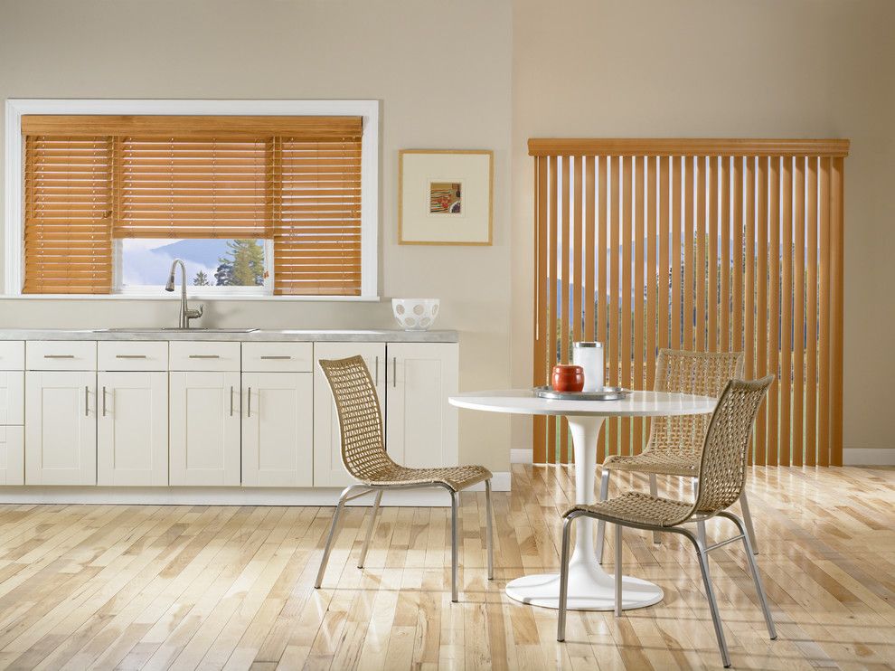 Us Cabinet Depot for a Contemporary Kitchen with a Roman Shades and Vertical Faux Wood Blinds by Budget Blinds