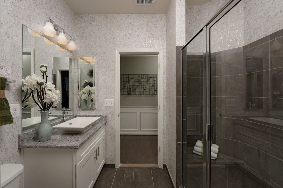 Van Metre Homes for a Modern Bathroom with a Stone Ridge and the Waverly Model at Cedarwood by Van Metre Homes Design Studio