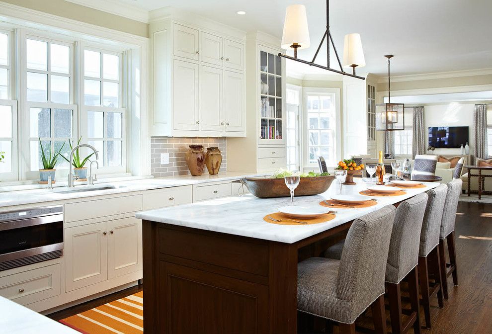Vaughan Lighting for a Traditional Kitchen with a Gray Bar Stools and Fam by Last Detail Interior Design