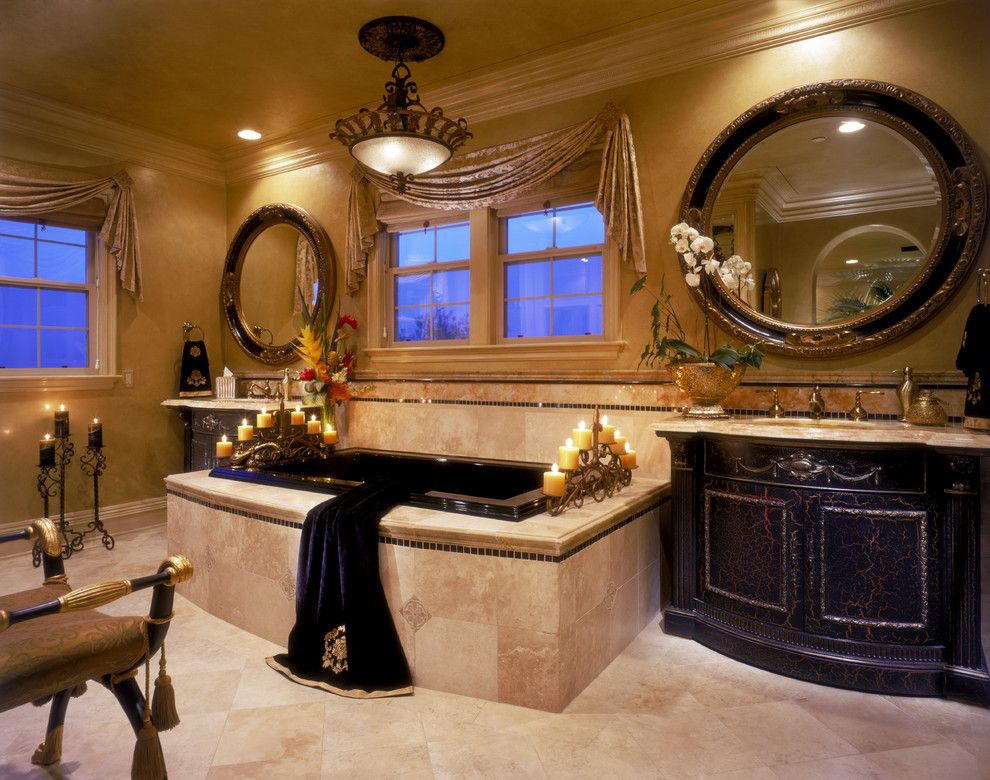 Venetian Plaster for a Mediterranean Bathroom with a Crown Molding and Mediterranean Bathroom by Martinkingphotography.com