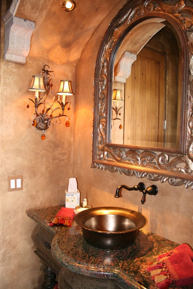 Venetian Plaster for a Mediterranean Bathroom with a Mediterranean and Refined Eclectic Powder Room by Vm Concept Interior Design Studio