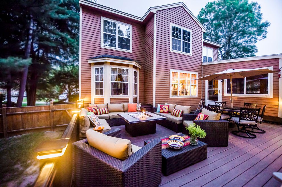 Vermont Farm Table for a Contemporary Deck with a Gas Fireplaces and Patios and Decks by Razzano Homes and Remodelers, Inc.