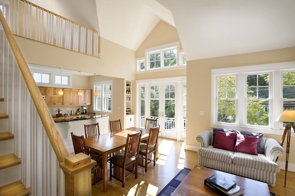 Vermont Farm Table for a Contemporary Dining Room with a White Trim and Dining and Living Space by Bennett Frank Mccarthy Architects, Inc.