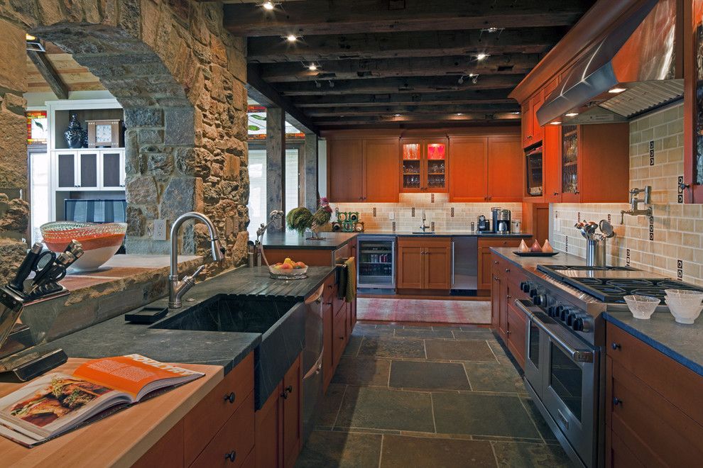 Vermont Soapstone for a Eclectic Kitchen with a Commercial Range and Western Run Kitchen by Hbf Plus Design