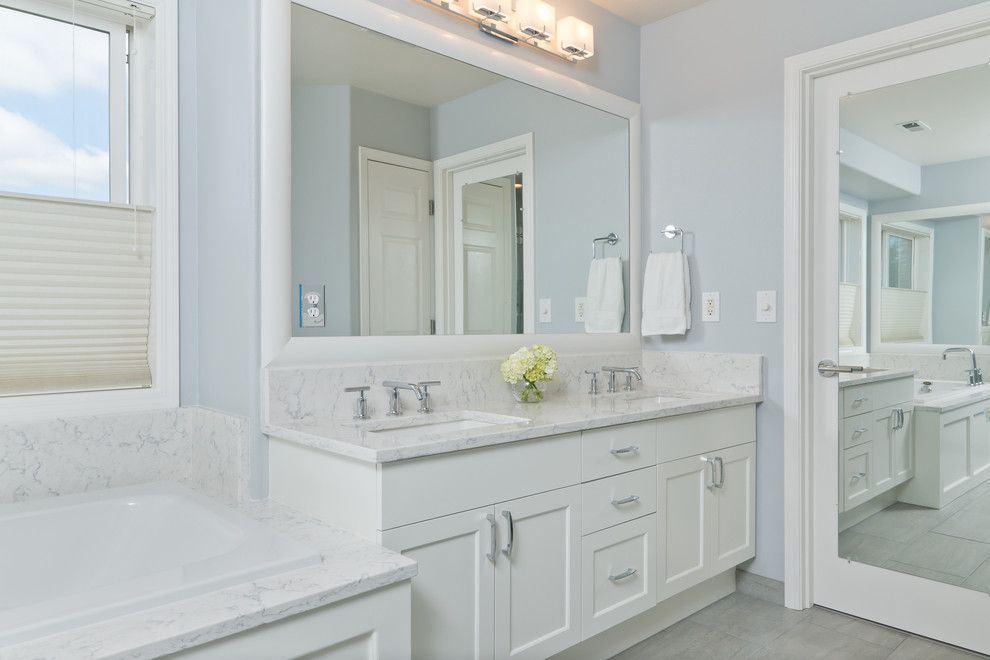 Viatera for a Transitional Bathroom with a Painted Cabinets and Happy Valley Bathroom Remodel by Adapt Design, Llc