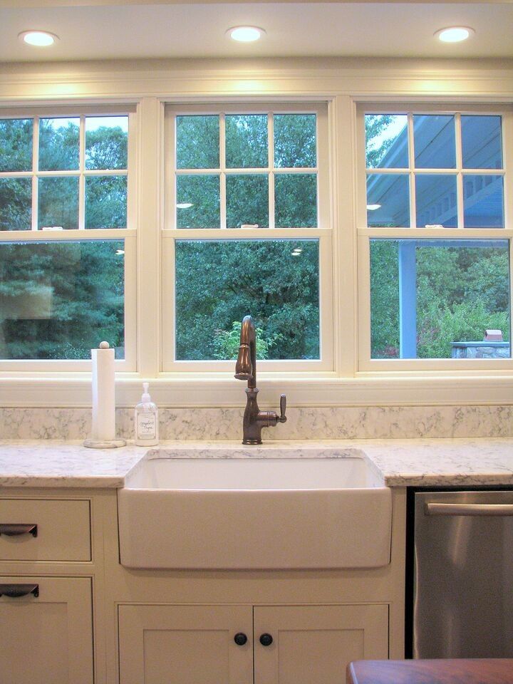 Viatera Quartz for a Craftsman Kitchen with a Farmhouse Kitchen and Farmers Sink with View by Cabinet Gallery Ltd