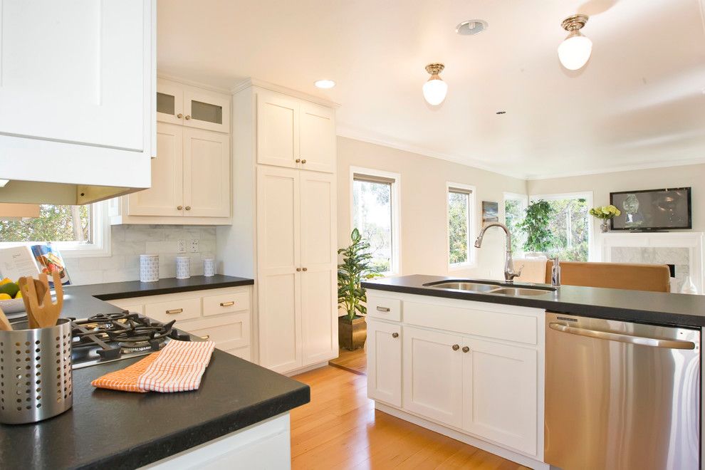 Virginia Mist Granite for a Traditional Kitchen with a Double Sink and North Park Bungalow by Stewart Thomas Design Build