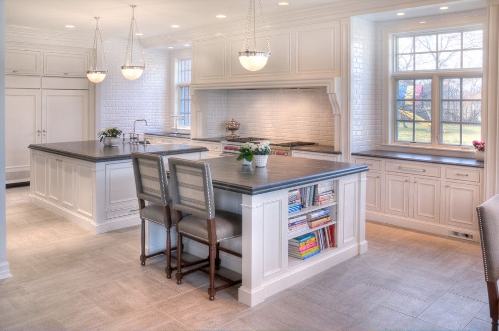 Virginia Mist Granite for a Transitional Kitchen with a White Kitchen Cabinet and Highland Park Kitchen Remodel by Lamantia Design & Construction