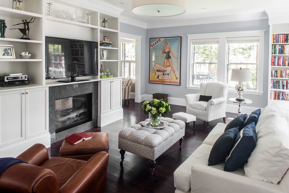 Virginia Wayside Furniture for a Traditional Living Room with a Brown Leather Armchair and West Cambridge Renovation by Lda Architecture & Interiors