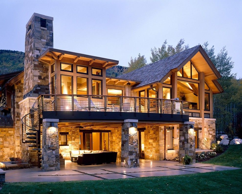 Walkout Basement House Plans for a Rustic Exterior with a Stacked Stone House and Aspen Projects by Christie Jensen, Landscape Architect