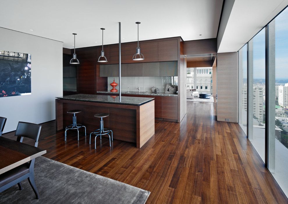 Walnut Creek Furniture for a Modern Kitchen with a Pendant Lights and Russian Hill by Zack|De Vito Architecture + Construction