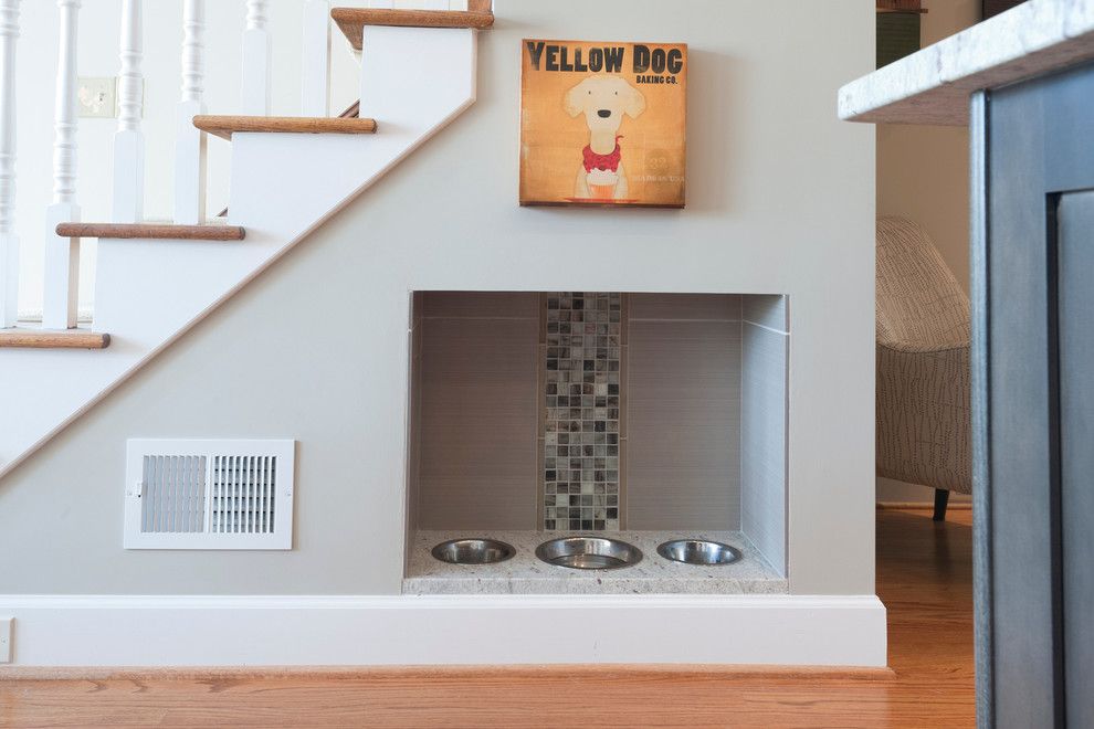 Wardcraft Homes for a Transitional Staircase with a Mixed Tile and Transitional Kitchen by Handcrafted Homes, Inc