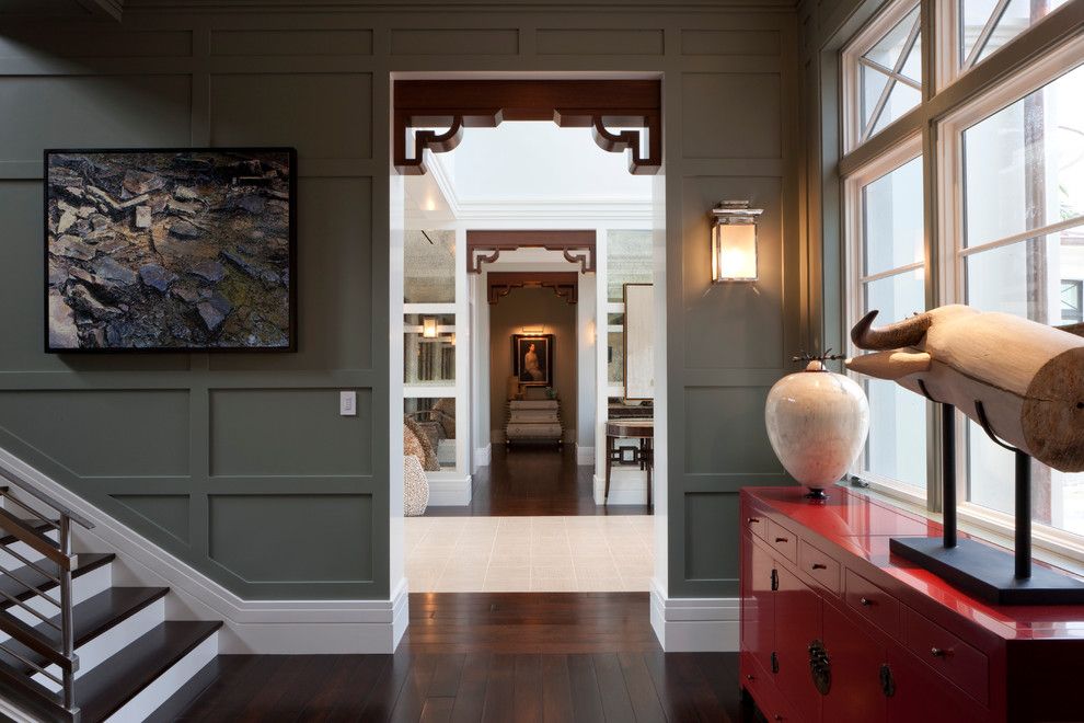 Waynes Coating for a Transitional Hall with a Console and Tranquil Eclectic Residence by Deakins Design Group