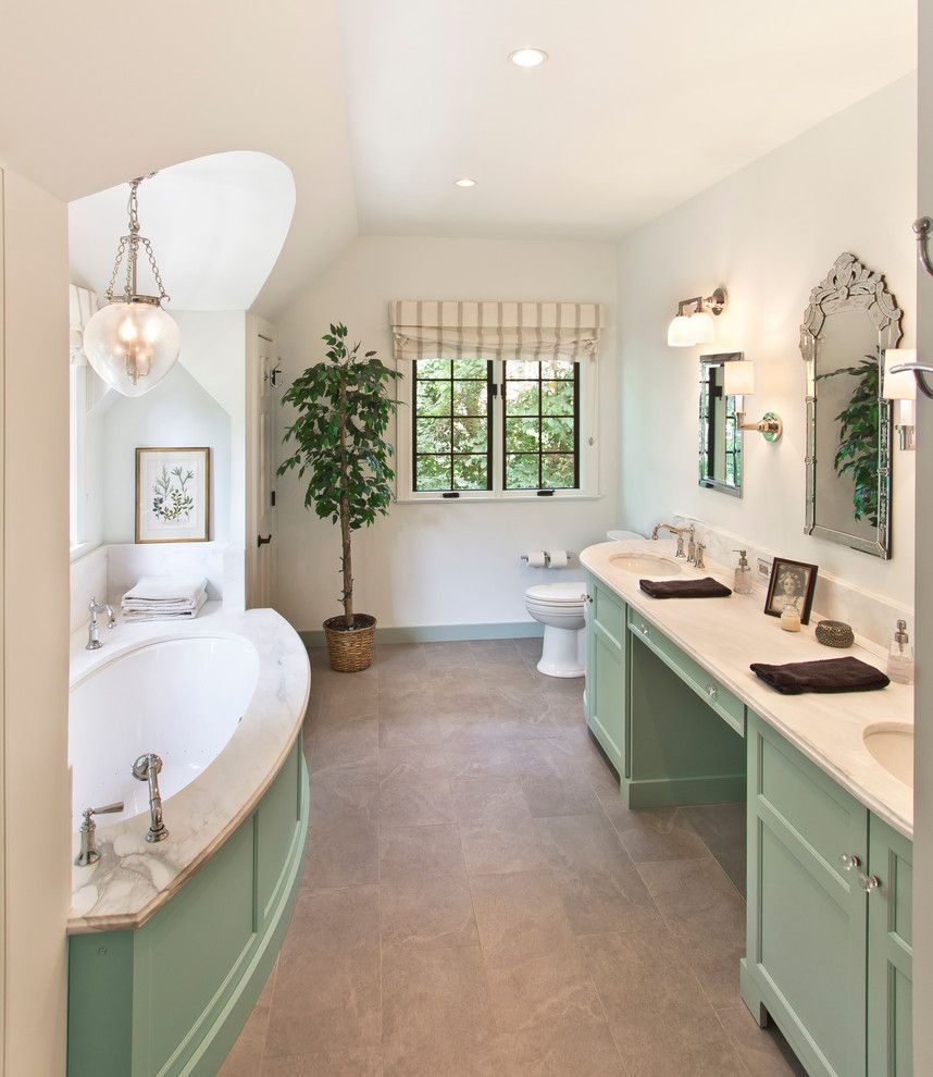 Weathershield Windows for a Traditional Bathroom with a Tile Floor and Master Bathroom by Bennett Frank Mccarthy Architects, Inc.