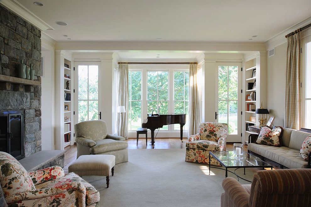 Weathershield Windows for a Traditional Living Room with a Carpet and Farmhouse by Overmyer Architects