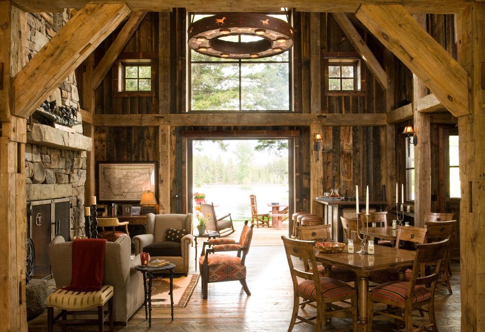 Western Heritage Furniture for a Rustic Living Room with a Reclaimed Wood and Heritage Cabin by Rmt Architects