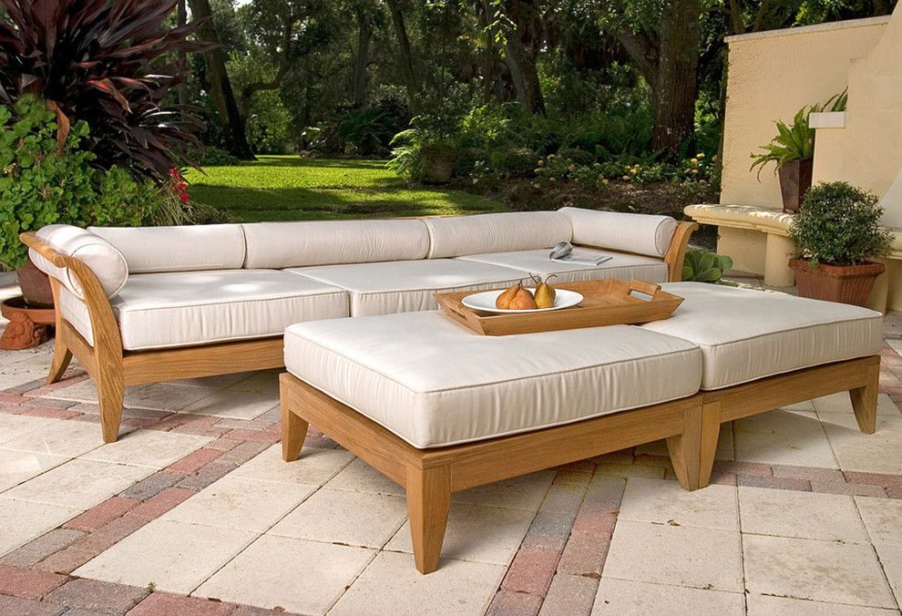 Westminster Teak for a Asian Patio with a Sunbrella and Aman Dais 5pc Teak Sofa Set by Westminster Teak