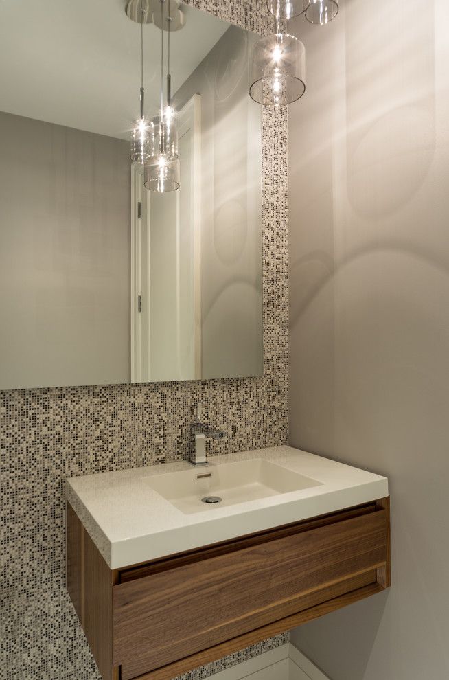 Wetstyle for a Contemporary Powder Room with a Floating Vanity and Florian Condominium Interiors by Jillian Aimis Architect