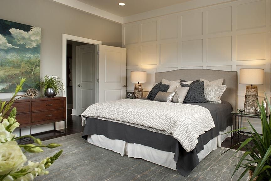 What is a Coverlet for a Contemporary Spaces with a Linen Headboard and Brevard Nc Showhouse by Allard & Roberts Interior Design, Inc