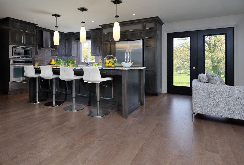 What is Engineered Hardwood for a Contemporary Kitchen with a Mirage Engineered Hardwood Flooring and Mirage Maple Greystone Engineered Hardwood Flooring by Qualityflooring4less.com