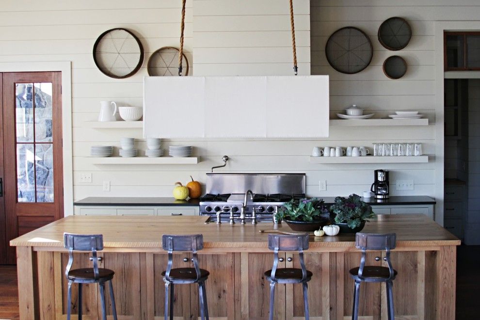 What is Shiplap for a Beach Style Kitchen with a Lamp Hanging From Rope and Lake House by Yvonne Mcfadden Llc