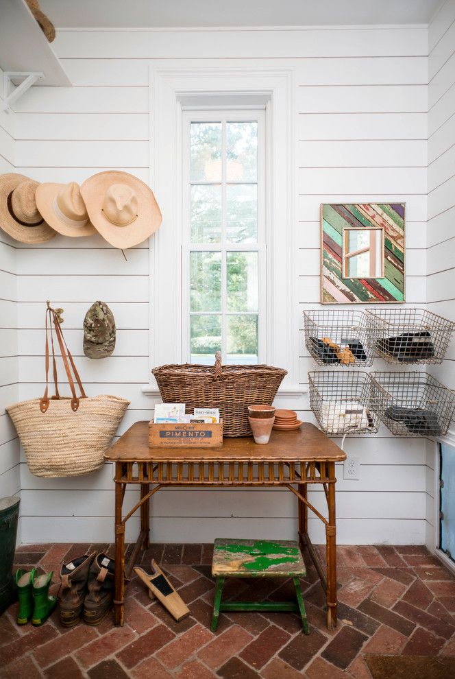 What is Shiplap for a Farmhouse Entry with a Brick and Pittsboro Residence by Alys Design