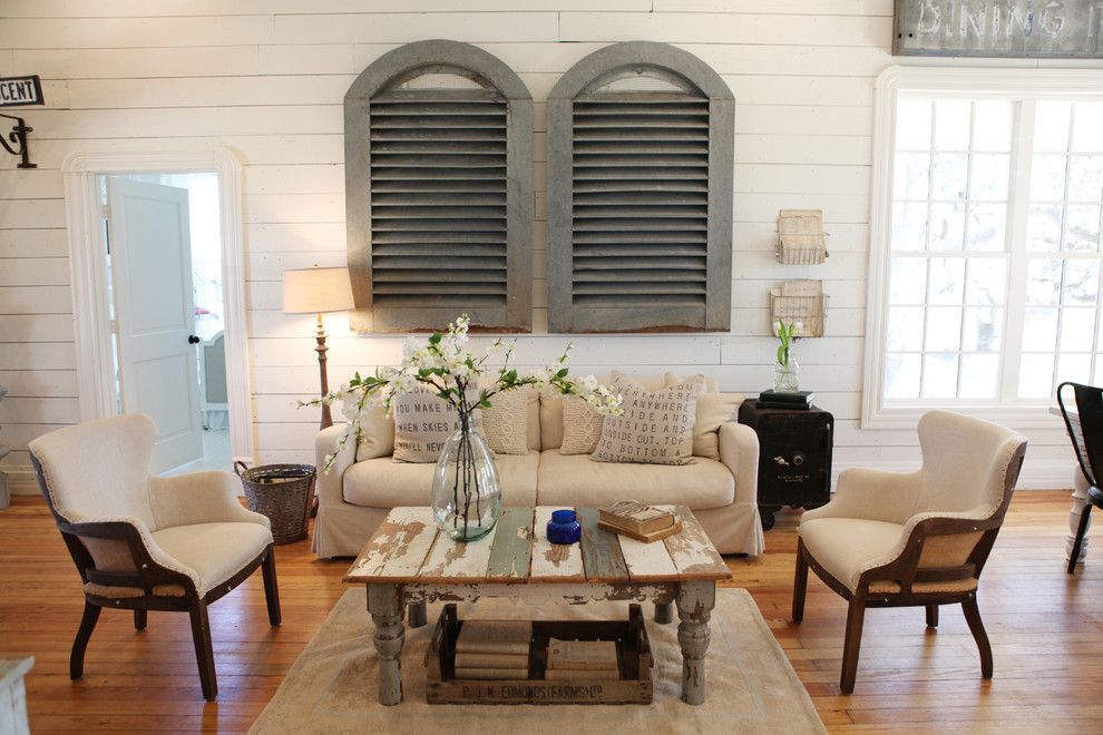 What is Shiplap for a Shabby Chic Style Living Room with a Coffee Table and the Farmhouse by Magnolia Homes