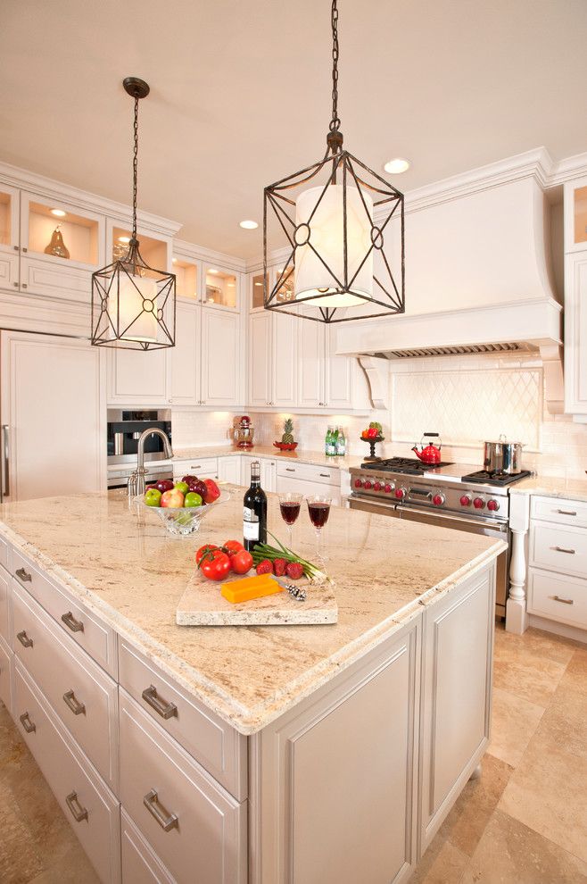 White Galaxy Granite for a Traditional Kitchen with a Monochromatic and Kitchens by Veranda Homes