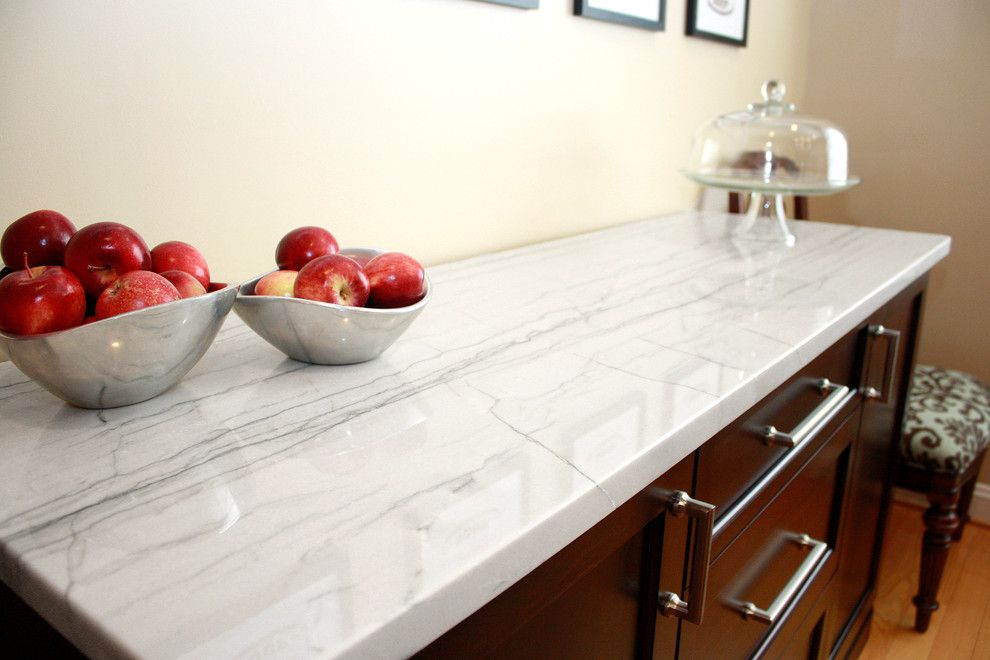 White Macaubas Quartzite for a Contemporary Kitchen with a Shaker and White Macaubas Quartzite Kitchen by Stoneshop