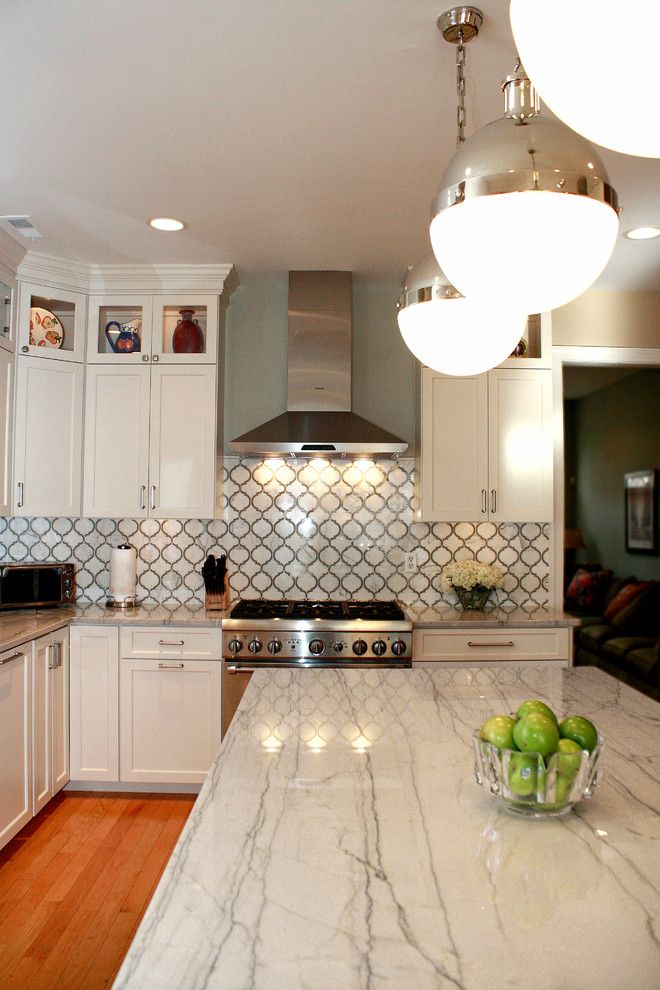 White Macaubas Quartzite for a Contemporary Kitchen with a Shaker and White Macaubas Quartzite Kitchen by Stoneshop