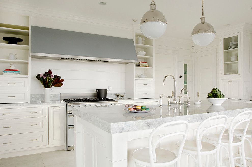 White Princess Quartzite for a Beach Style Kitchen with a White Princess Quartzite and Nantucket Bijoux by Threshold Interiors