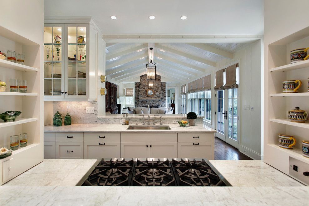 White Princess Quartzite for a Traditional Kitchen with a Range and Lake Bluff Custom Residence by Fieldcrest Builders Inc