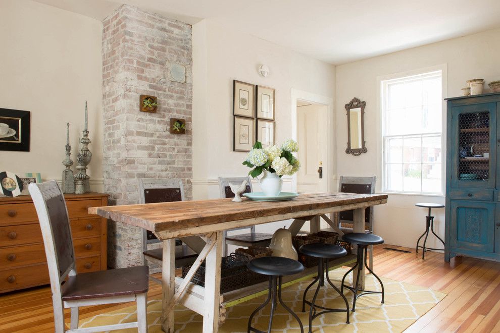 Whitewashing Brick for a Farmhouse Dining Room with a Lisa Teague and Historic Caretaker's Wing by Lisa Teague Design Studios