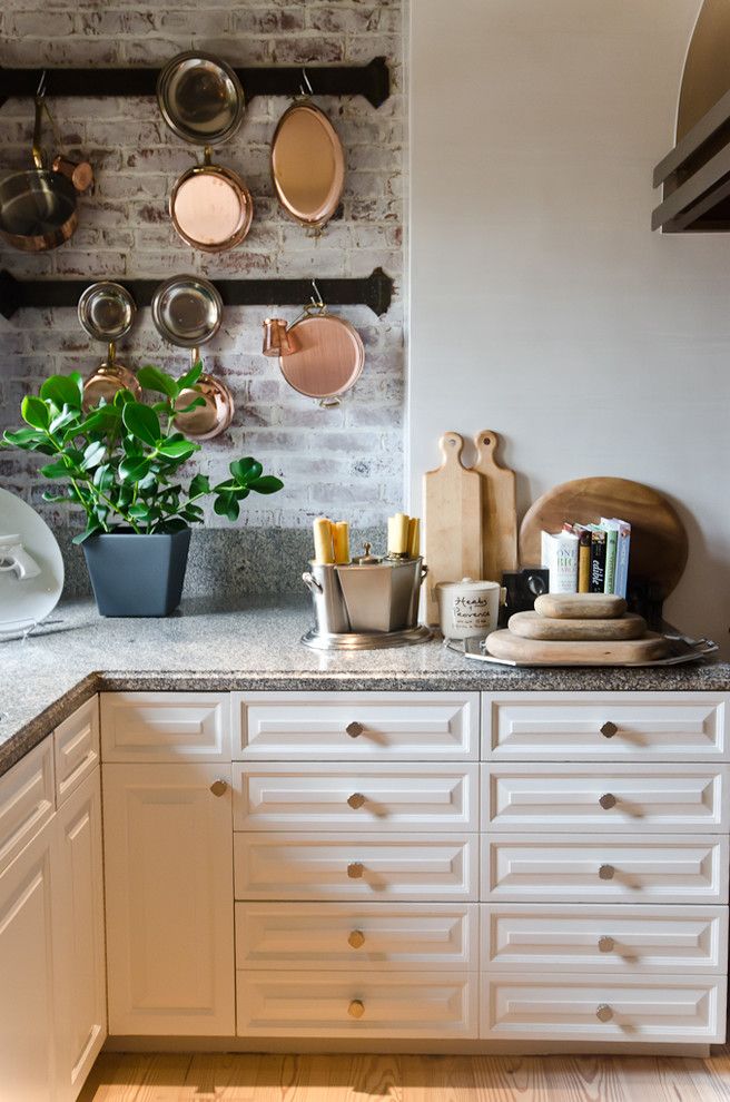 Whitewashing Brick for a Traditional Kitchen with a Square Drawer Pulls and Lifestyle 2020 by Green Couch Interior Design by Alex Amend Photography