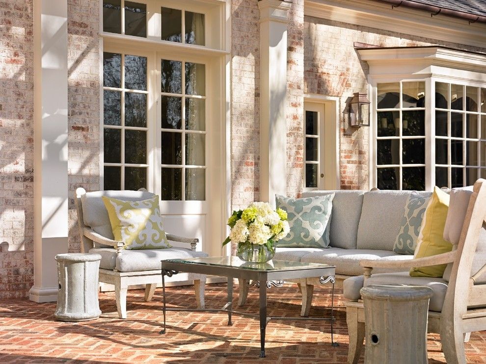 Whitewashing Brick for a Traditional Patio with a Light Blue Cushions and Arden Road by Liz Williams Interiors