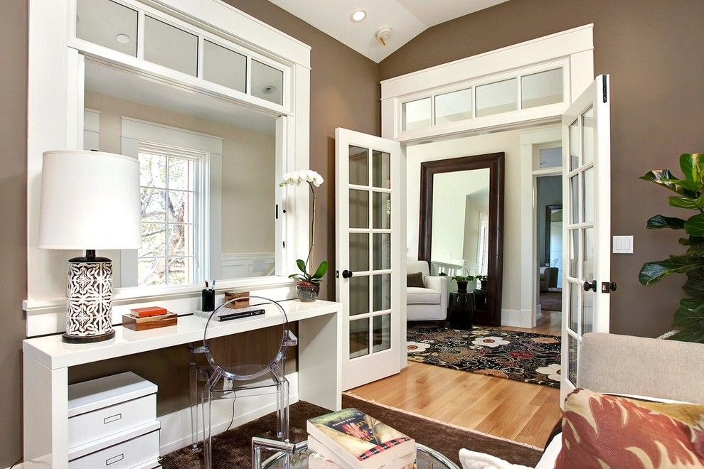 Wilcox Furniture for a Transitional Home Office with a Interior Window and Mill Valley, Ca by Urrutia Design