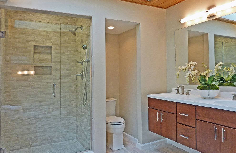 Wolf Classic Cabinets for a Eclectic Bathroom with a Gray Tile and Hudson Valley Design by Hudson Valley Design