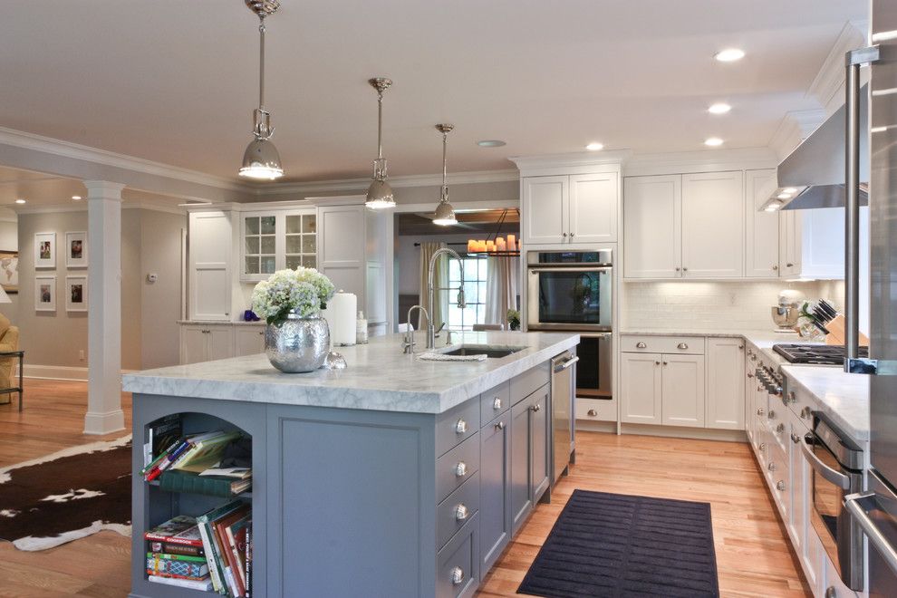 Wolf Classic Cabinets for a Traditional Kitchen with a Navy Blue and Classic Coastal Colonial Renovation   the Ultimate Island by Michael Robert Construction