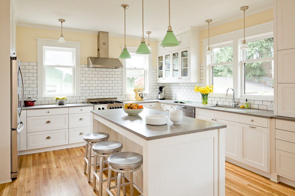 Wolfers Lighting for a Contemporary Kitchen with a Pale Yellow Walls and Homes Portfolio by Lincoln Barbour Photo